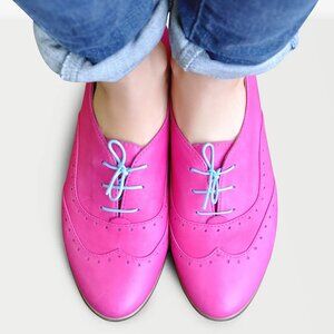 Women's magenta leather shoes, oxfords lace-up shoes, EU 42/US 11